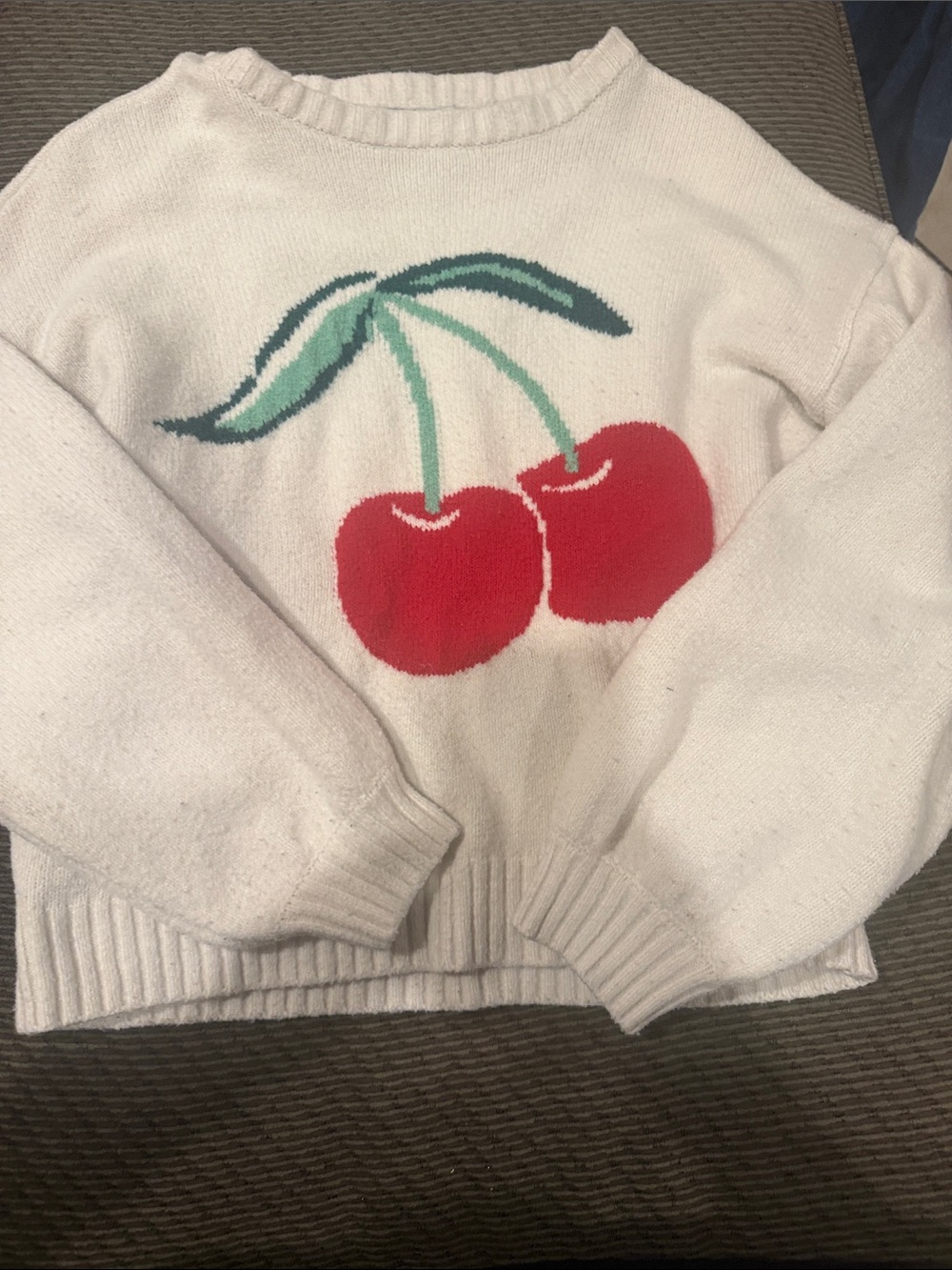 Old Navy Cream Sweater with Red Cherry Motif